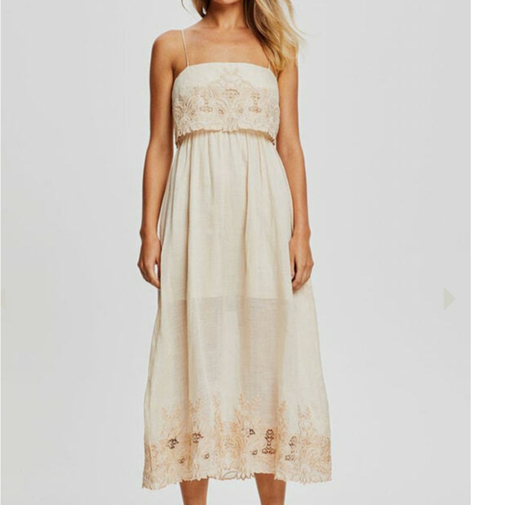 Alice McCall Boho Embroidered Midi Dress Cream Resort Cottagecore Size 6